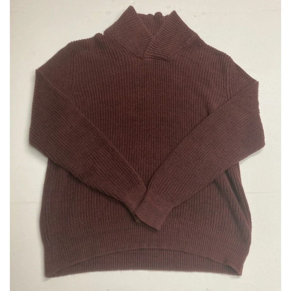 Weatherproof Men's Cotton Ribbed Knit Mock Neck Pullover Sweater Burgundy L